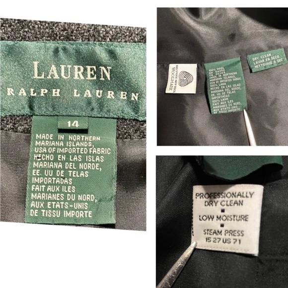 Vintage LAUREN Ralph Lauren Green Label Cropped Wool Pea Coat Jacket Size 14 - Picture 9 of 13